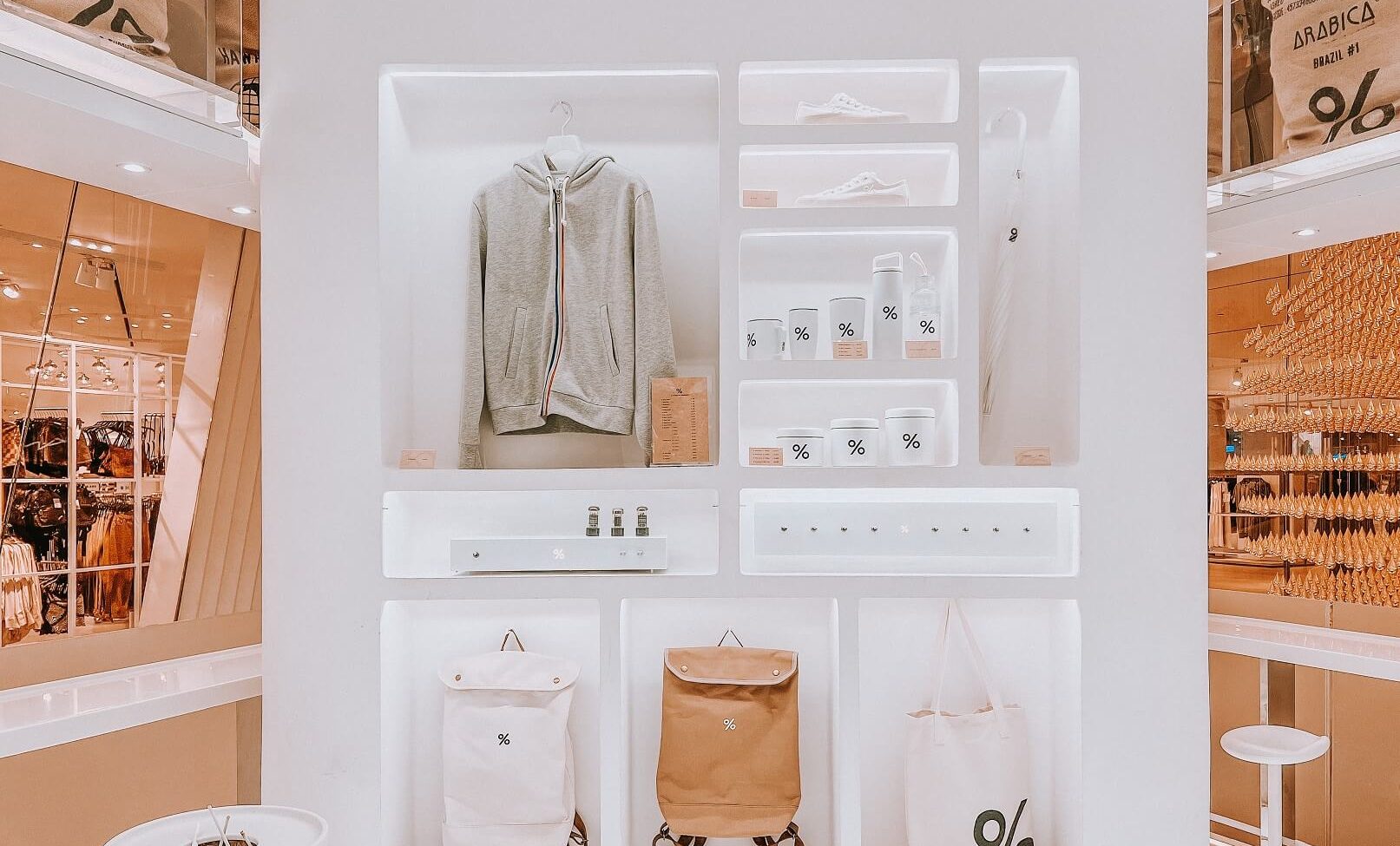 From brick-and-mortar to online: transitioning to retail ecommerce. merchandise in modern minimal futuristic cafe 8jnzzen
